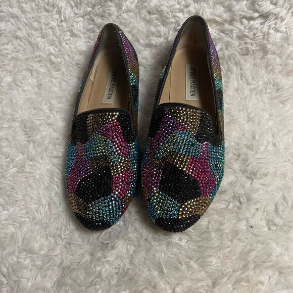Steve Madden synthetic Multi color Rhinestones loafers leather soles SZ7 - Picture 1 of 11